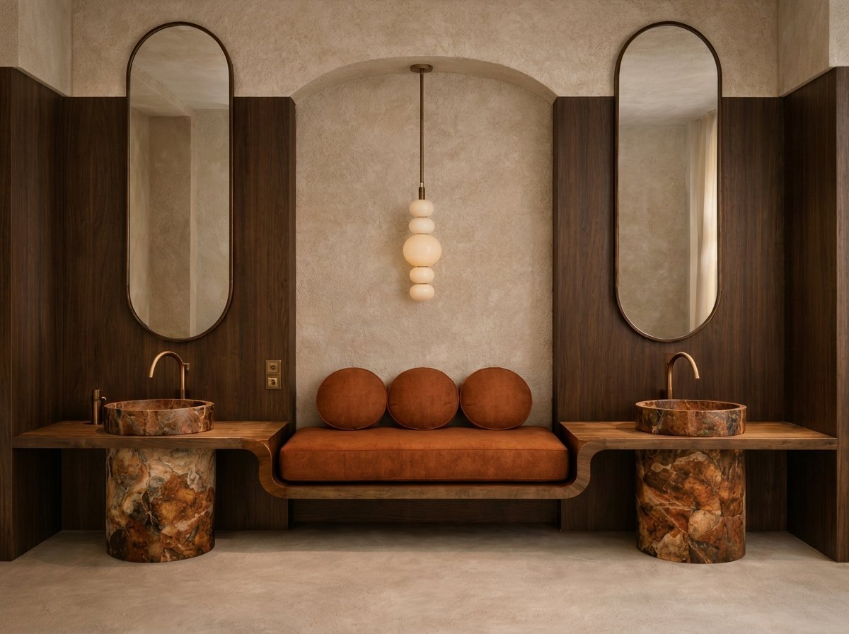 Very large living room interiors with luxurious furnishings and decor professionally decorated. Hardwood floors leather sofa fireplace animal hide skin rug throw blanket pillows rich wood tones and large windows upscale and elegant