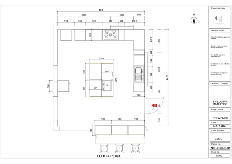 Architectural floor plan showing room layouts, dimensions, and furniture placement with title block and measurement annotations.