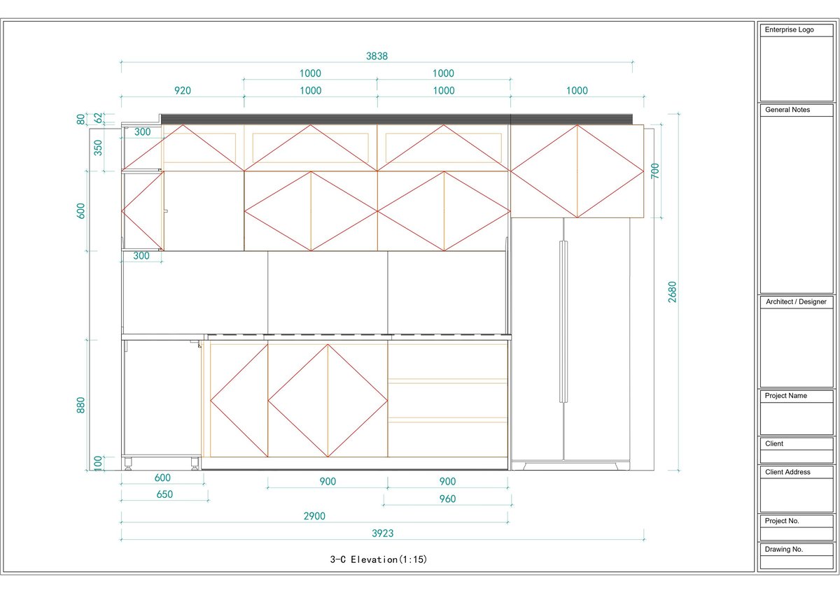 Architectural floor plan drawing showing 2-E Street Level with geometric design layouts, measurements, and room dimensions marked in blue
