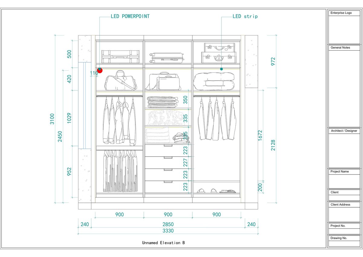 Technical elevation drawing of LED lightbox display with dimension measurements and interior layout specifications