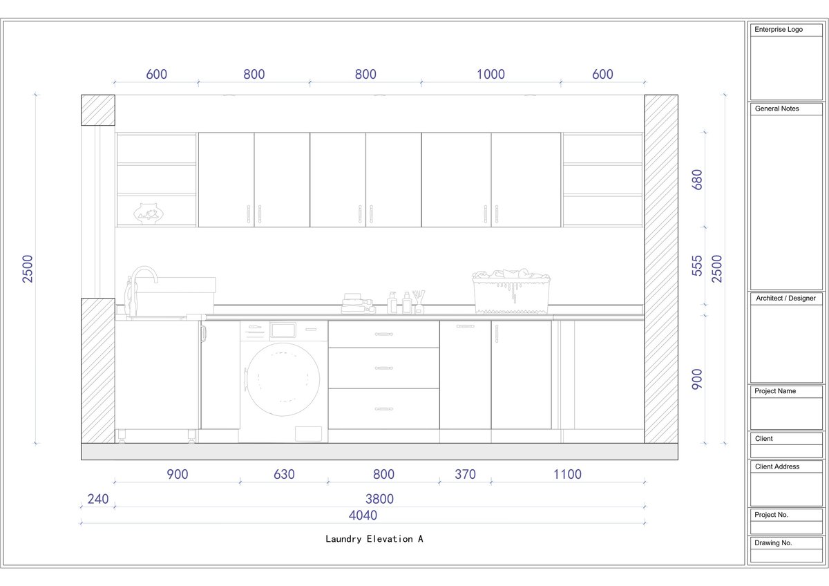 Architectural floor plan showing laundry room layout with dimensions, fixtures, and space measurements labeled